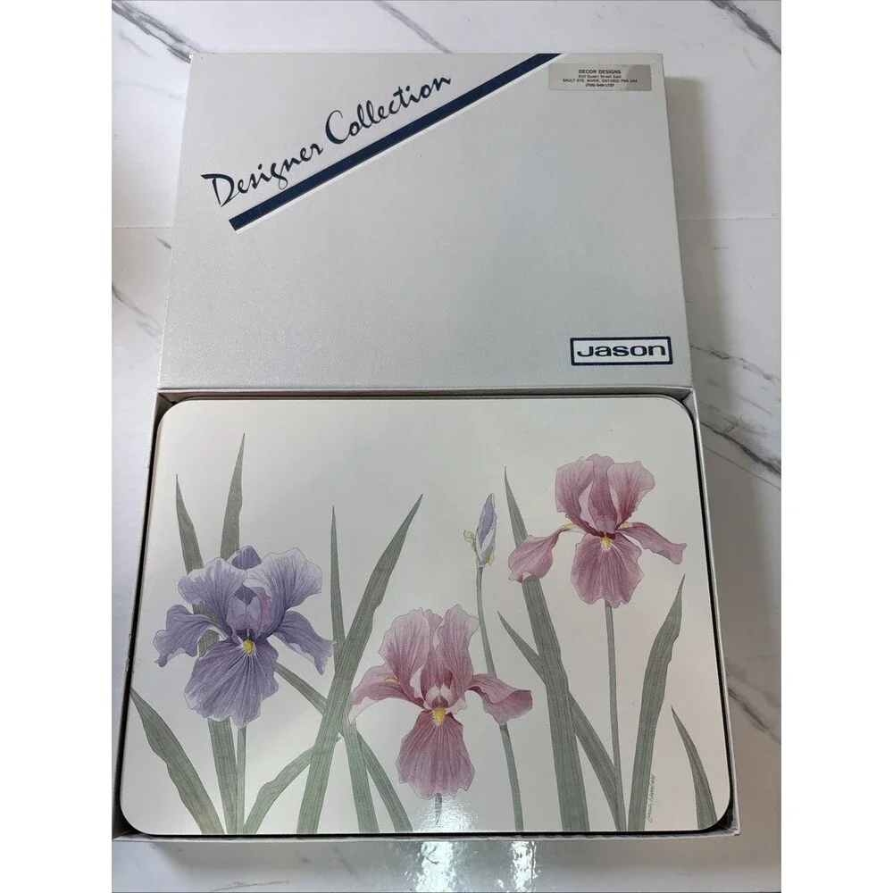 Set of 6 Jason PLACEMATS in Box New Zealand Flowers Iris time Design Vintage